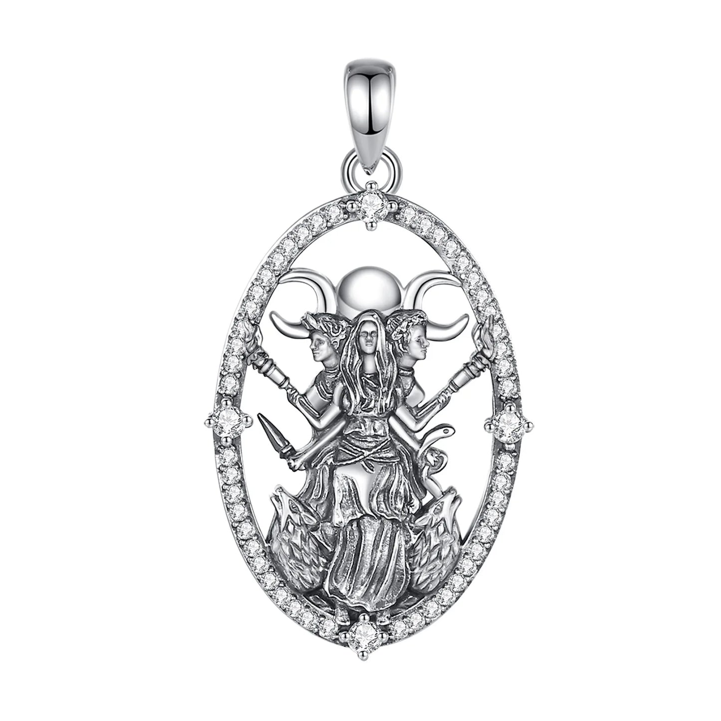 Collier Eudora en argent sterling 925, pendentif Hécate, déesse de la triple lune et amulette chien en zircon cubique | Bijou spirituel païen wiccan, cadeau pour femmes et hommes 