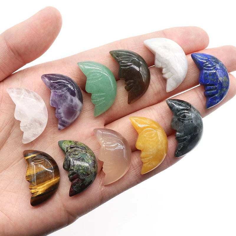 1x Hand-Carved Crystal Moon – 25×15×7 mm Mini Ornament (Multi-Stone Collection)