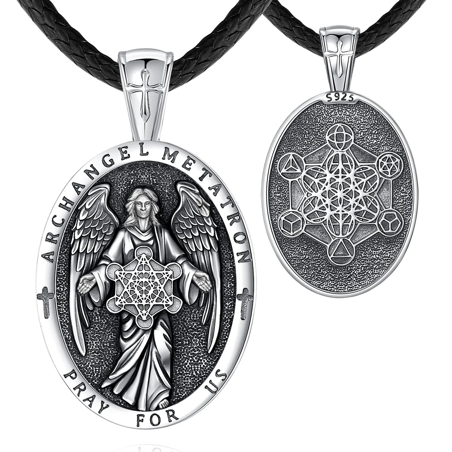Eudora Sterling Silver Archangel Metatron’s Cube Necklace – Angel Seal Sacred Geometry Amulet Pendant | Religious Jewelry Gift for Men