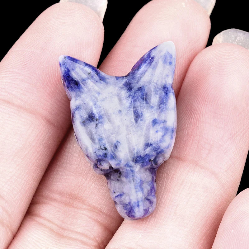 1x 27x25 mm Carved Wolf Head Crystal – Multi-Stone Collection