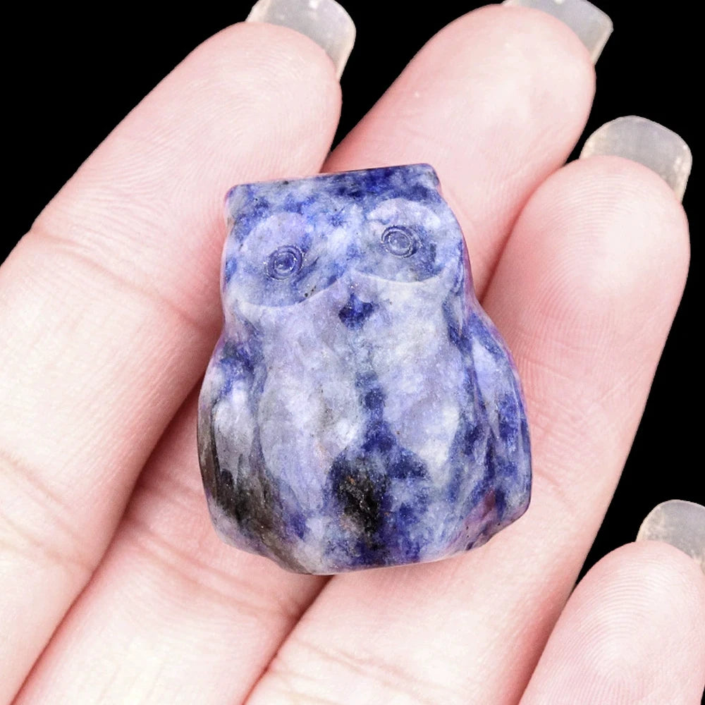 1x Hand-Carved Crystal Owl – 18×27 mm Mini Ornament (Multi-Stone Collection)