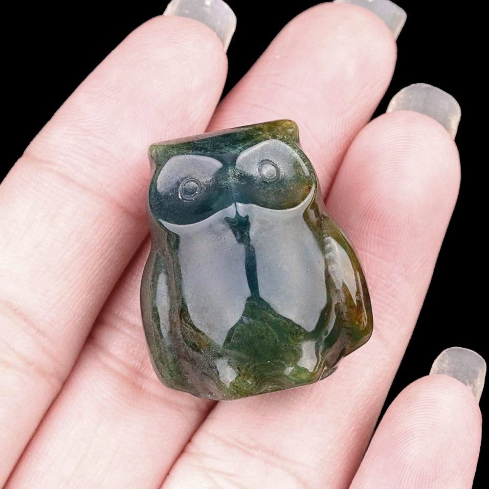 1x Hand-Carved Crystal Owl – 18×27 mm Mini Ornament (Multi-Stone Collection)