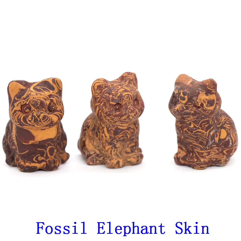 10x Hand-Carved Crystal Cat – 30 mm Mini Figurine (Multi-Stone Collection)