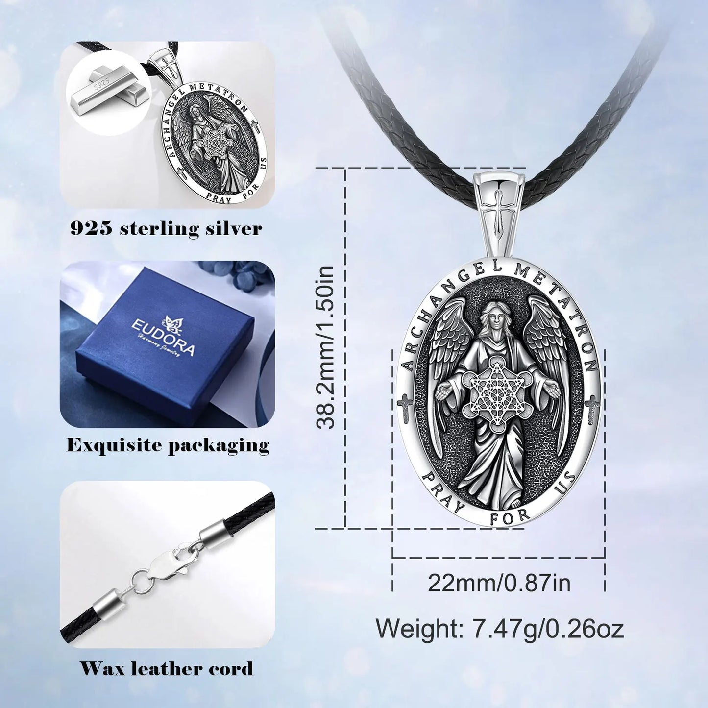 Eudora Sterling Silver Archangel Metatron’s Cube Necklace – Angel Seal Sacred Geometry Amulet Pendant | Religious Jewelry Gift for Men