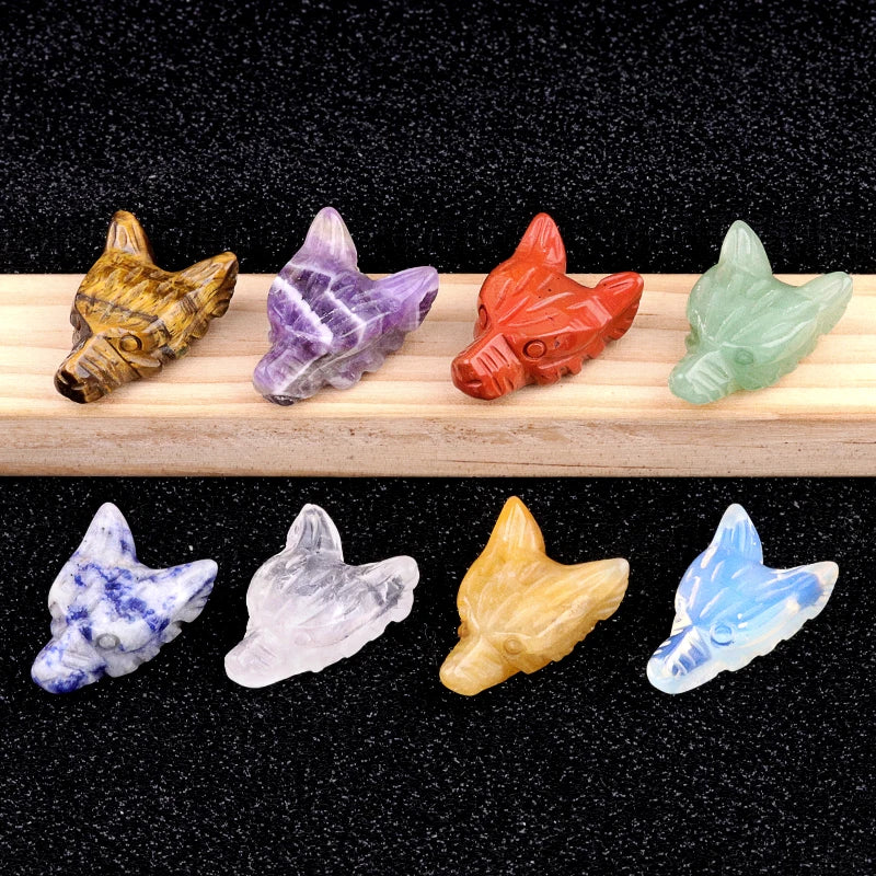 1x 27x25 mm Carved Wolf Head Crystal – Multi-Stone Collection