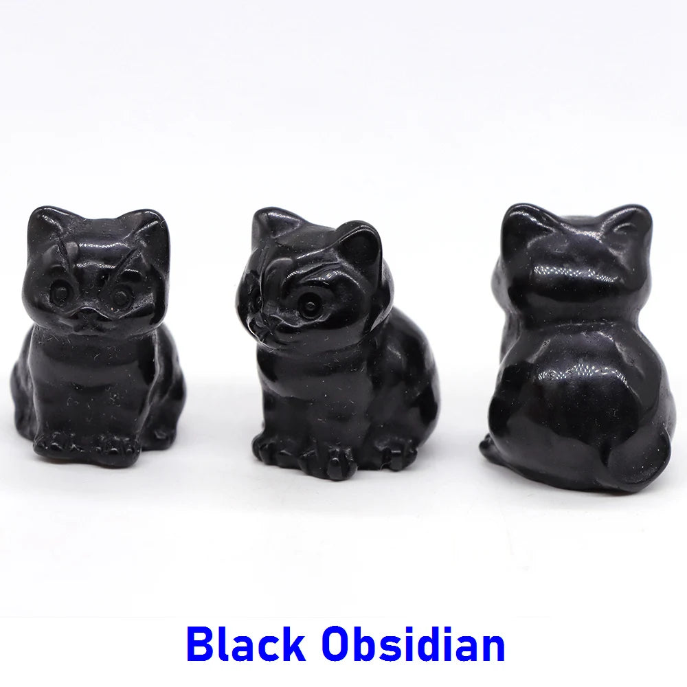 5x Hand-Carved Crystal Cat – 30 mm Mini Figurine (Multi-Stone Collection)