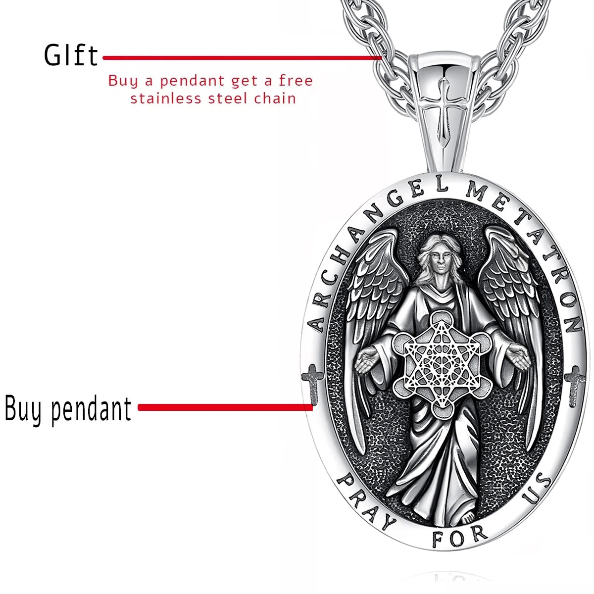 Eudora Sterling Silver Archangel Metatron’s Cube Necklace – Angel Seal Sacred Geometry Amulet Pendant | Religious Jewelry Gift for Men