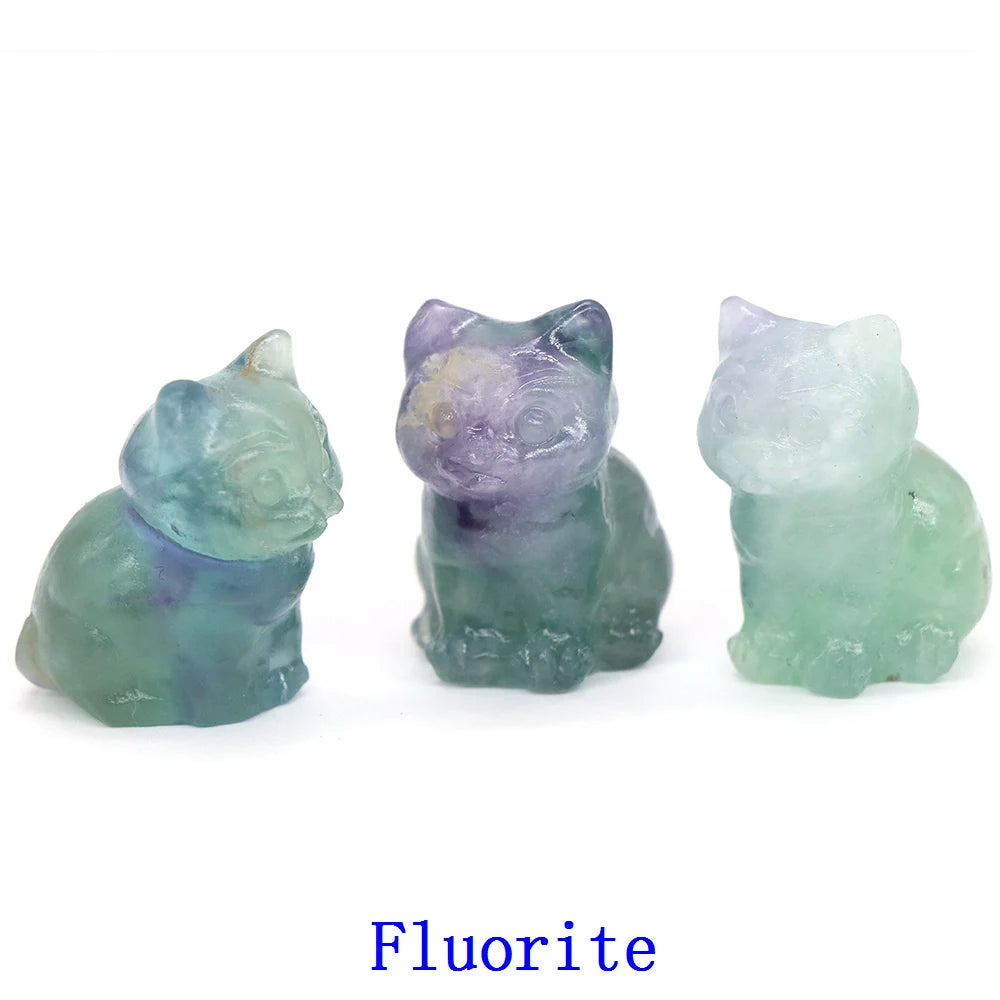3x Hand-Carved Crystal Cat – 30 mm Mini Figurine (Multi-Stone Collection)