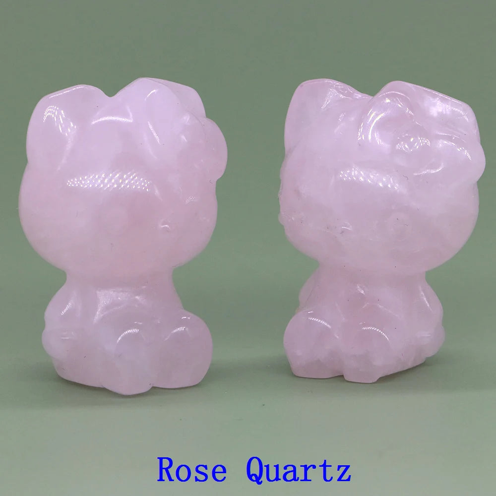 1x Hand-Carved Crystal “Hello Kitty” – 36×25×20 mm Cute Cartoon Cat (Multi-Stone Collection)