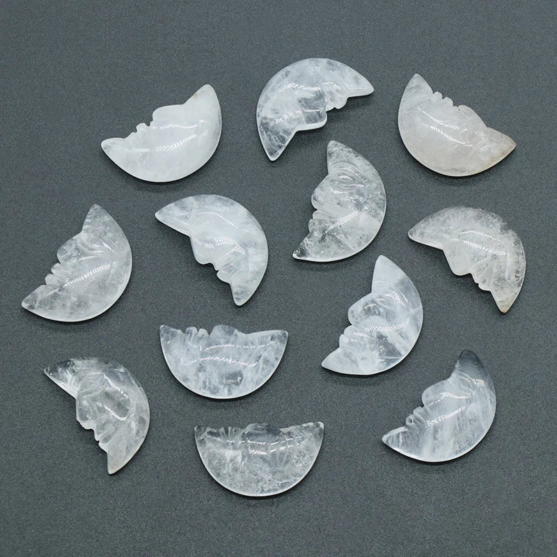 1x Hand-Carved Crystal Moon – 25×15×7 mm Mini Ornament (Multi-Stone Collection)