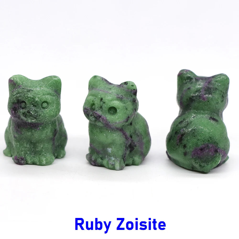 1x Hand-Carved Crystal Cat – 30 mm Mini Figurine (Multi-Stone Collection)