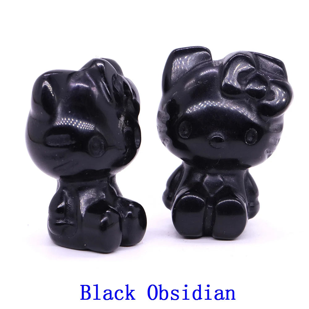 5x Hand-Carved Crystal “Hello Kitty” – 36×25×20 mm Cute Cartoon Cat (Multi-Stone Collection)