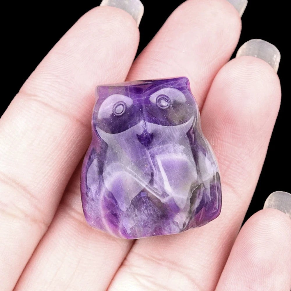 1x Hand-Carved Crystal Owl – 18×27 mm Mini Ornament (Multi-Stone Collection)