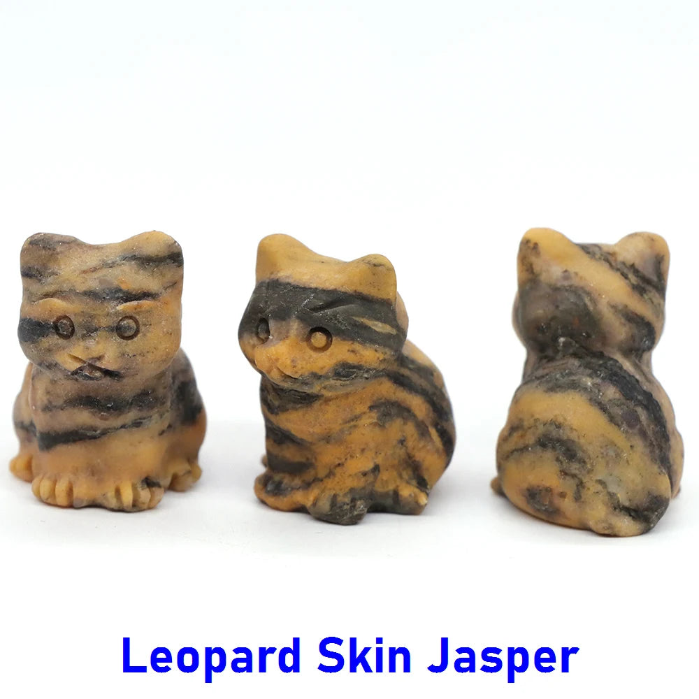 3x Hand-Carved Crystal Cat – 30 mm Mini Figurine (Multi-Stone Collection)