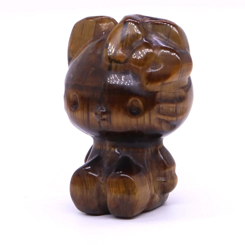 5x Hand-Carved Crystal “Hello Kitty” – 36×25×20 mm Cute Cartoon Cat (Multi-Stone Collection)