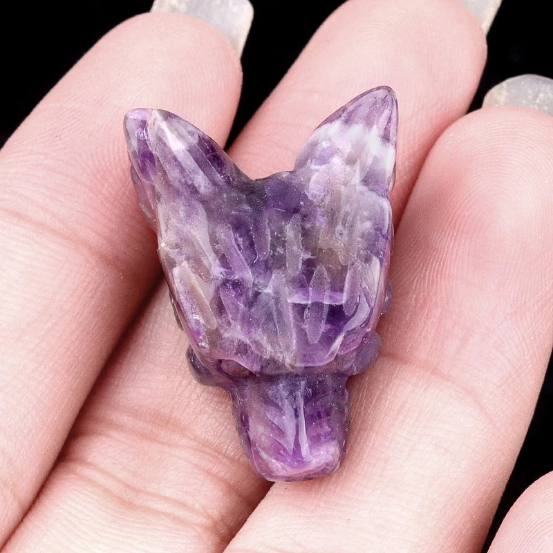 1x 27x25 mm Carved Wolf Head Crystal – Multi-Stone Collection