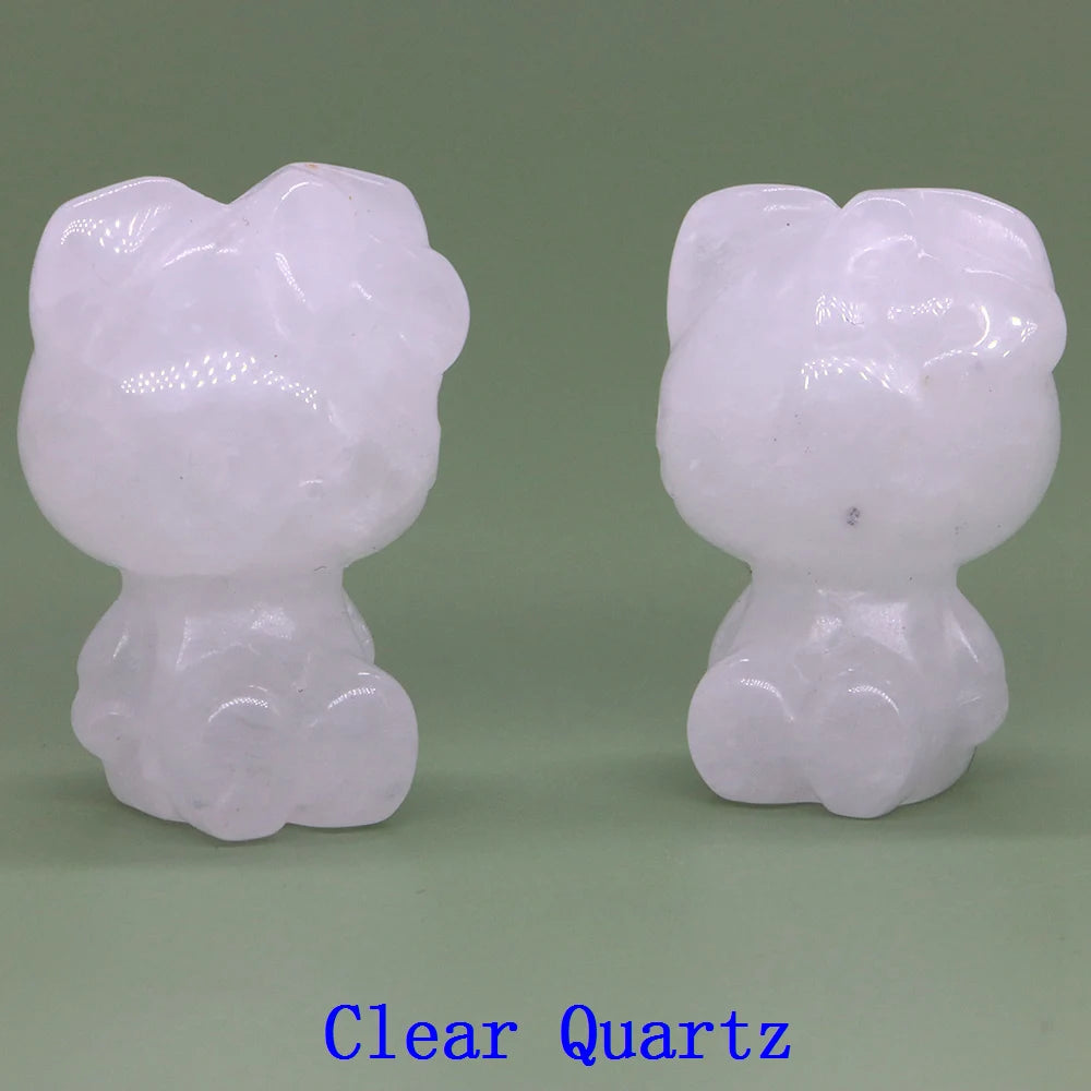 5x Hand-Carved Crystal “Hello Kitty” – 36×25×20 mm Cute Cartoon Cat (Multi-Stone Collection)