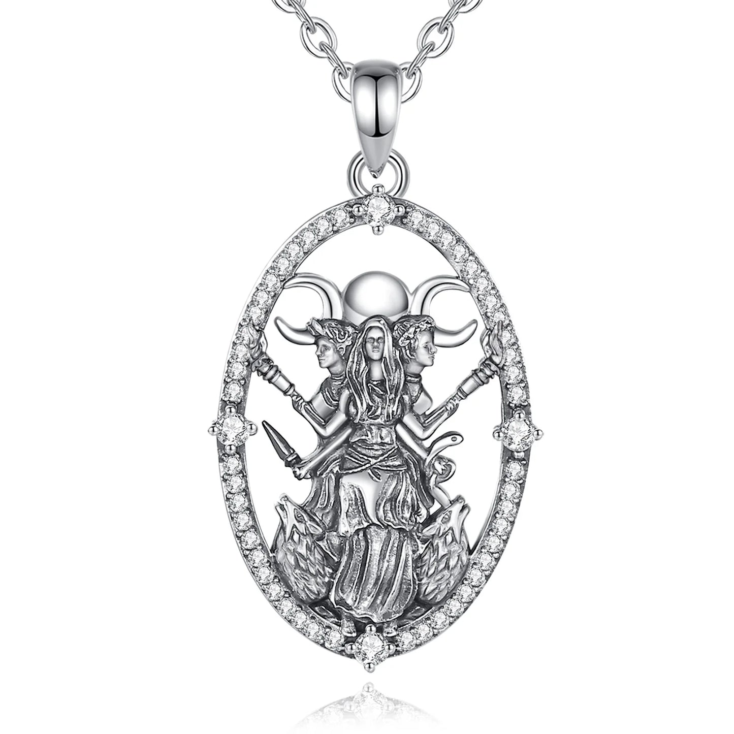 Collier Eudora en argent sterling 925, pendentif Hécate, déesse de la triple lune et amulette chien en zircon cubique | Bijou spirituel païen wiccan, cadeau pour femmes et hommes 