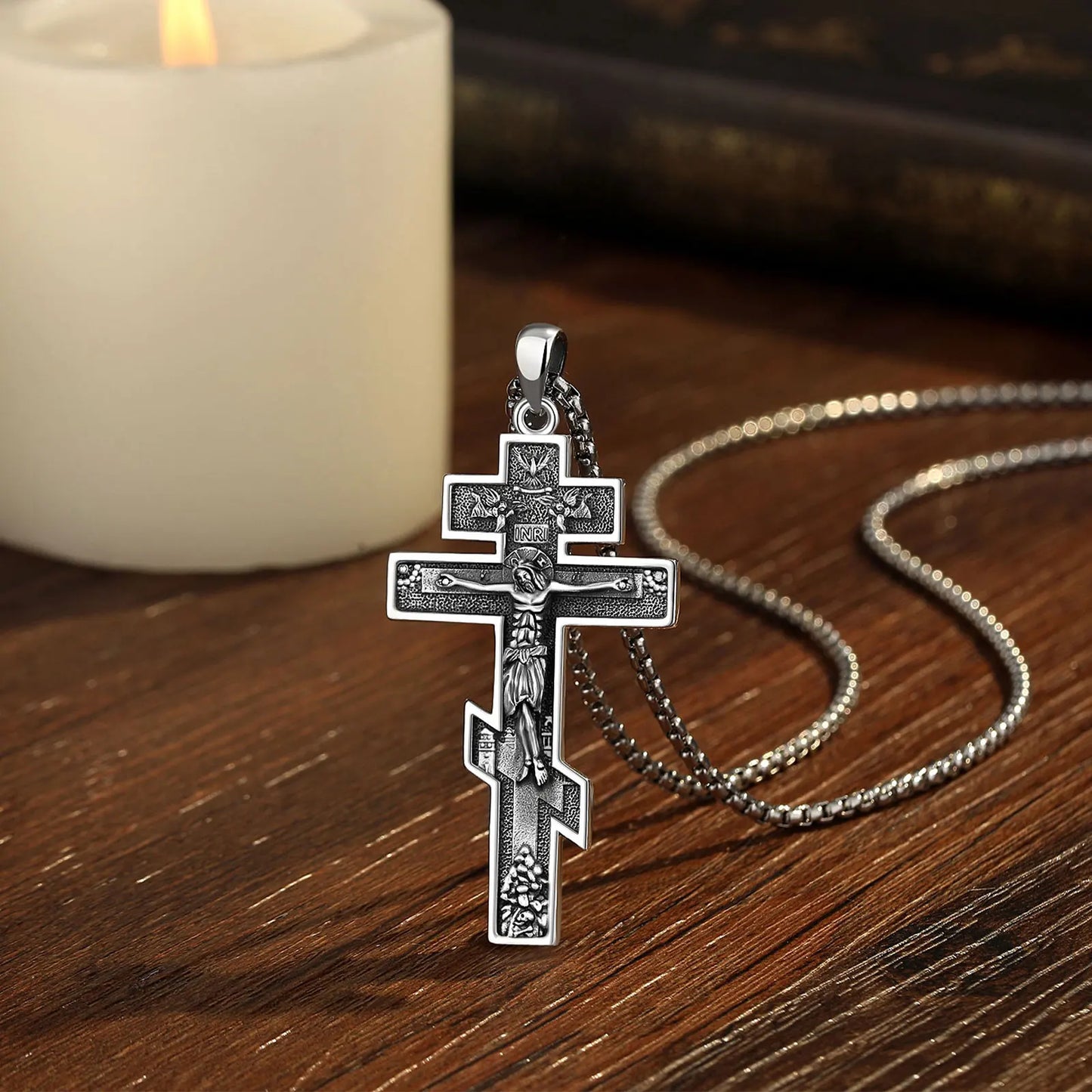 Collier Croix Orthodoxe Eudora en Argent Sterling 925 – Pendentif Crucifix de Jésus | Bijou religieux chrétien pour hommes et femmes 
