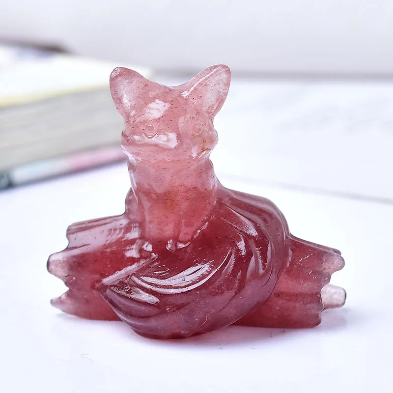 1x Nine‑Tailed Fox Crystal – 40 mm Carved Figurine (Multi‑Stone Collection)
