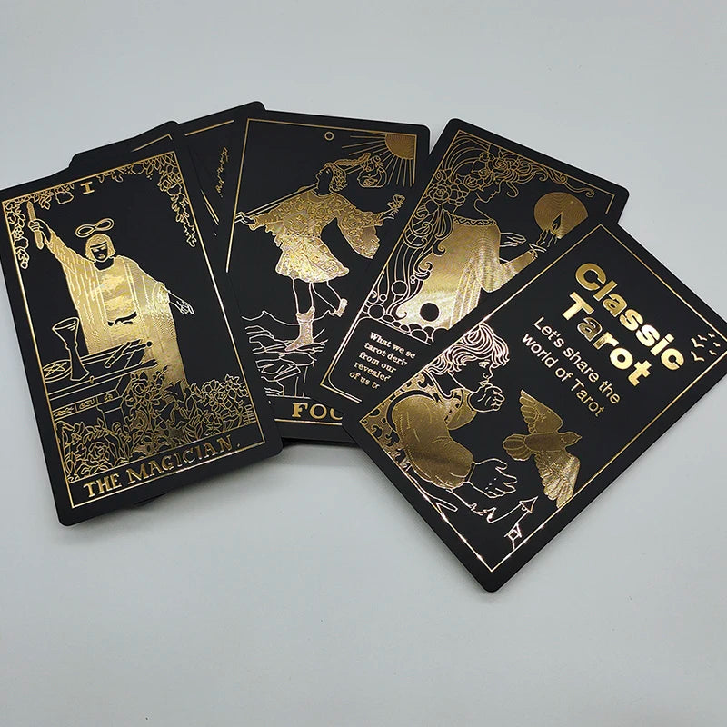 Black Gold Foil Tarot Cards – Plastic Rider Oracle Deck (New Version)