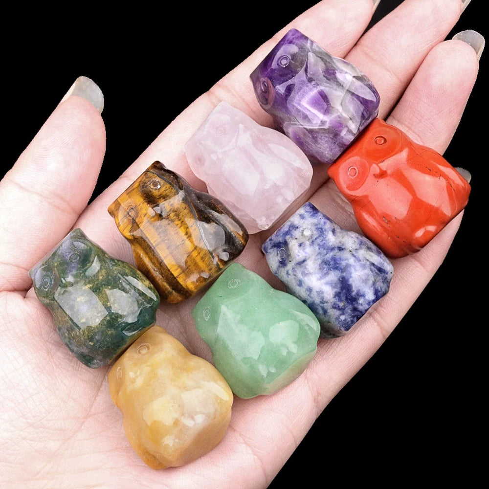 1x Hand-Carved Crystal Owl – 18×27 mm Mini Ornament (Multi-Stone Collection)