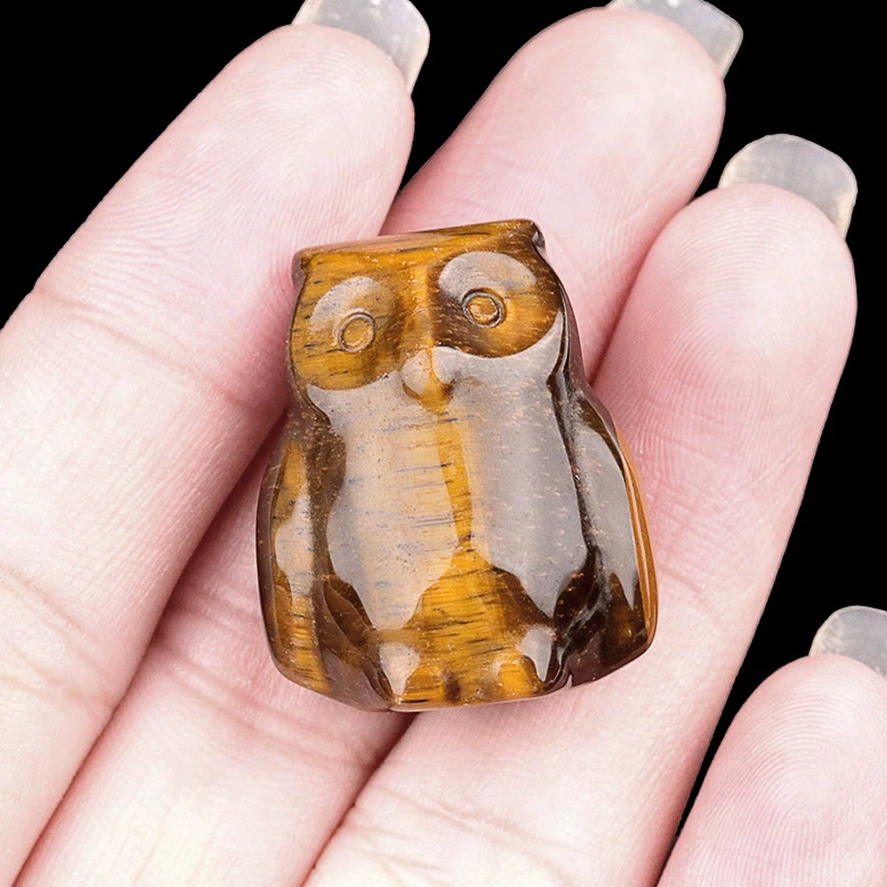 1x Hand-Carved Crystal Owl – 18×27 mm Mini Ornament (Multi-Stone Collection)