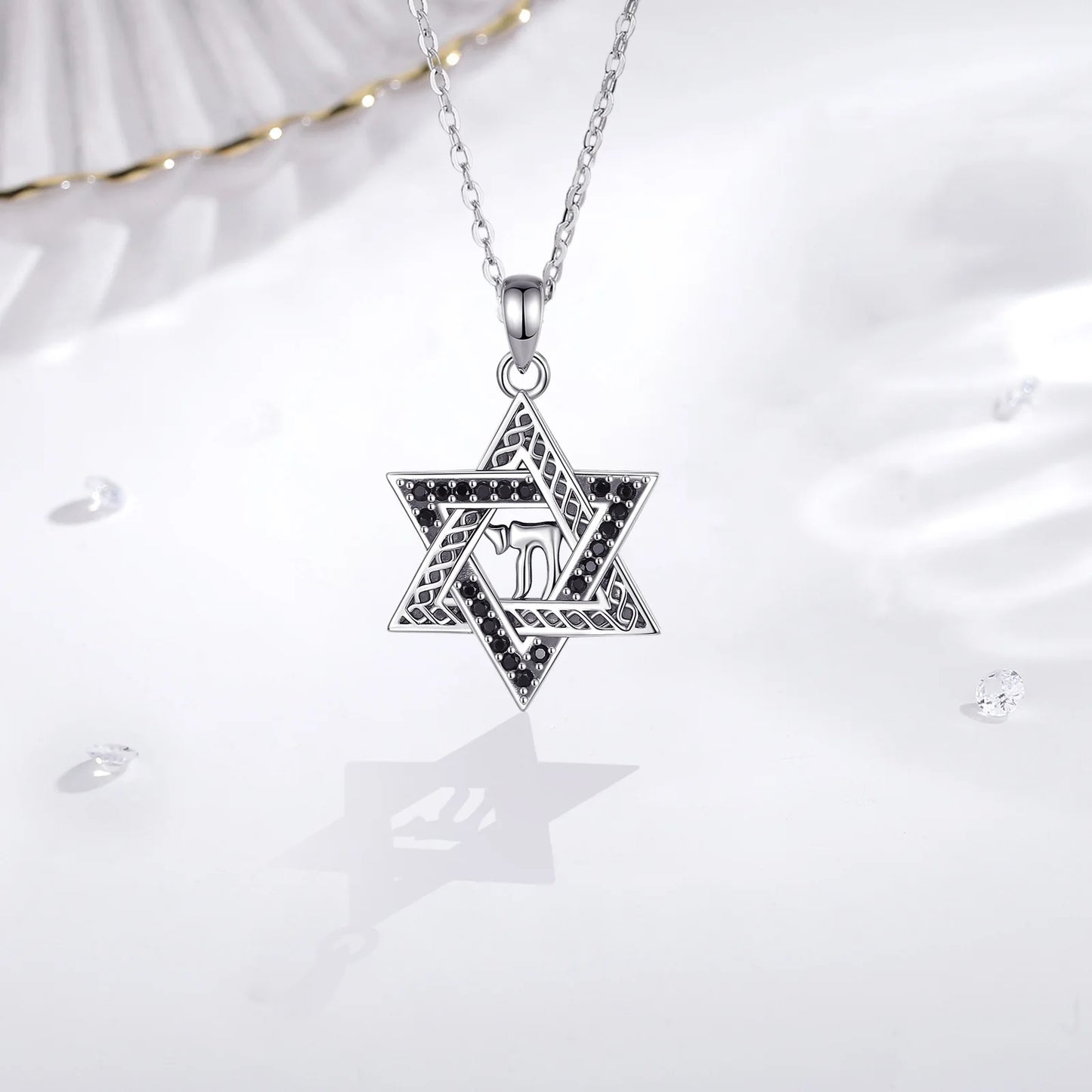 Pendentif Étoile de David en argent sterling 925 Eudora – Collier amulette hexagramme vintage YHWH | Bijou religieux, cadeau pour femmes et hommes 