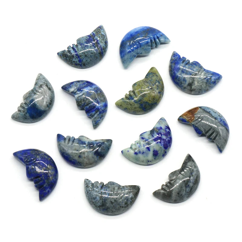 1x Hand-Carved Crystal Moon – 25×15×7 mm Mini Ornament (Multi-Stone Collection)