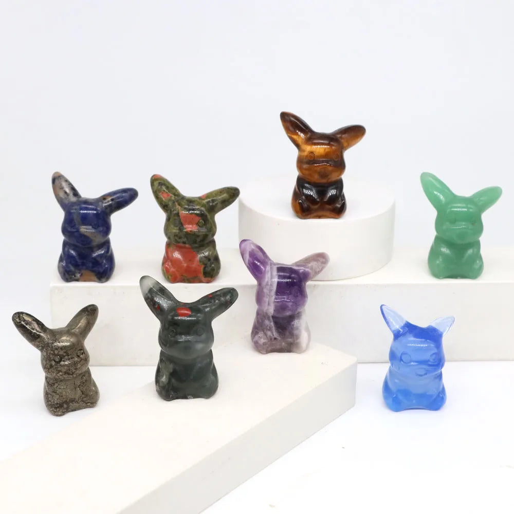 1x Hand-Carved Crystal “Pikachu” – 30 mm Mini Figurine (Multi-Stone Collection)