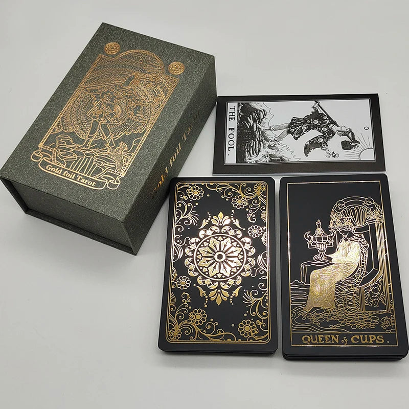 Black Gold Foil Tarot Cards – Plastic Rider Oracle Deck (New Version)
