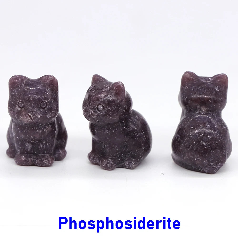 5x Hand-Carved Crystal Cat – 30 mm Mini Figurine (Multi-Stone Collection)