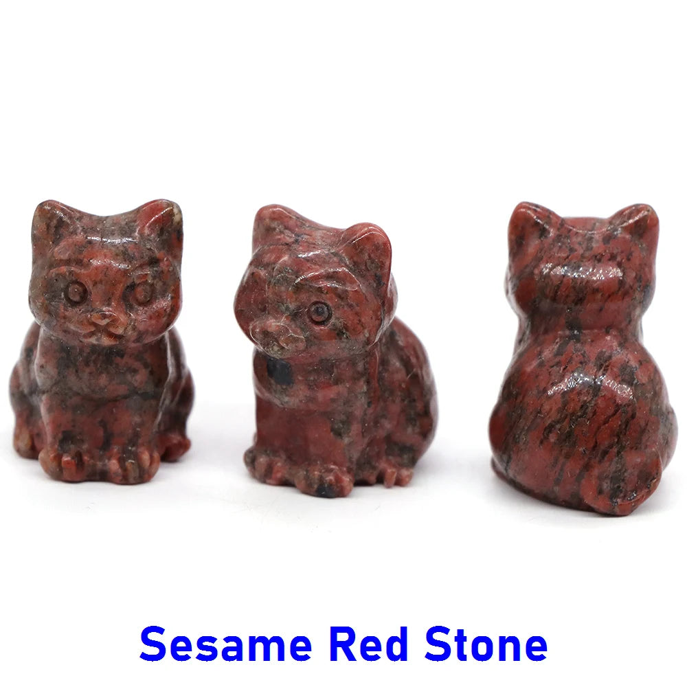 3x Hand-Carved Crystal Cat – 30 mm Mini Figurine (Multi-Stone Collection)