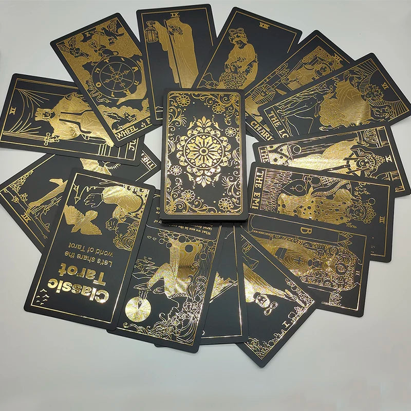 Black Gold Foil Tarot Cards – Plastic Rider Oracle Deck (New Version)