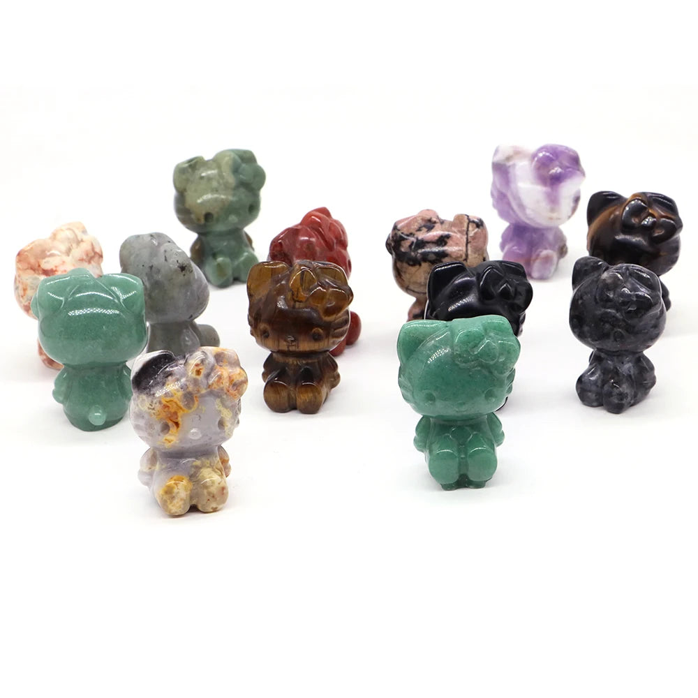 1x Hand-Carved Crystal “Hello Kitty” – 36×25×20 mm Cute Cartoon Cat (Multi-Stone Collection)