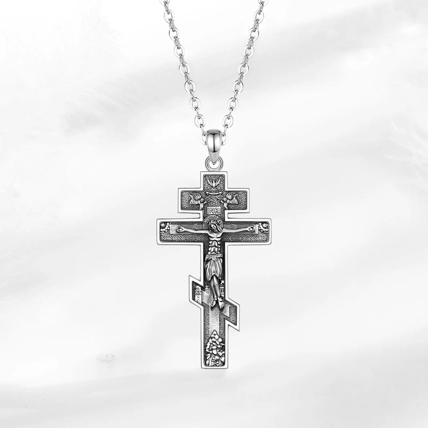 Collier Croix Orthodoxe Eudora en Argent Sterling 925 – Pendentif Crucifix de Jésus | Bijou religieux chrétien pour hommes et femmes 