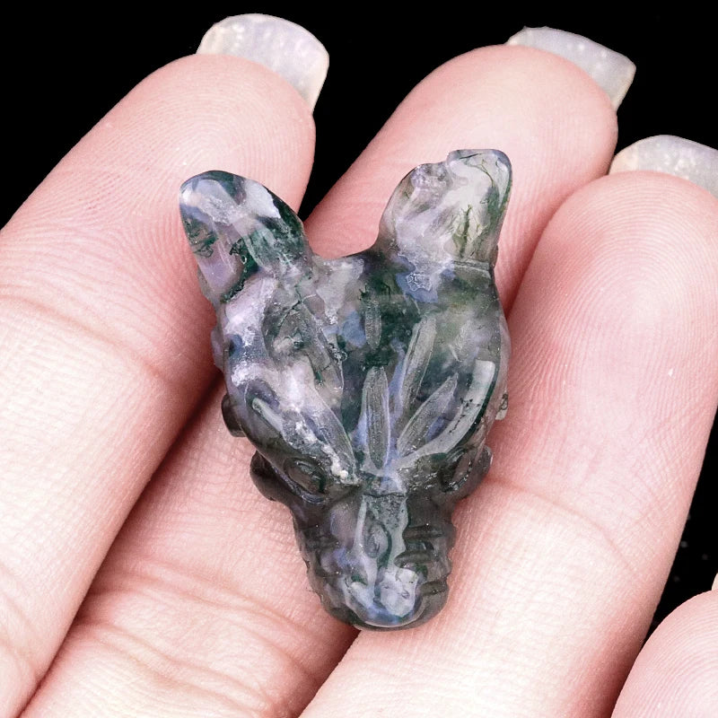 1x 27x25 mm Carved Wolf Head Crystal – Multi-Stone Collection