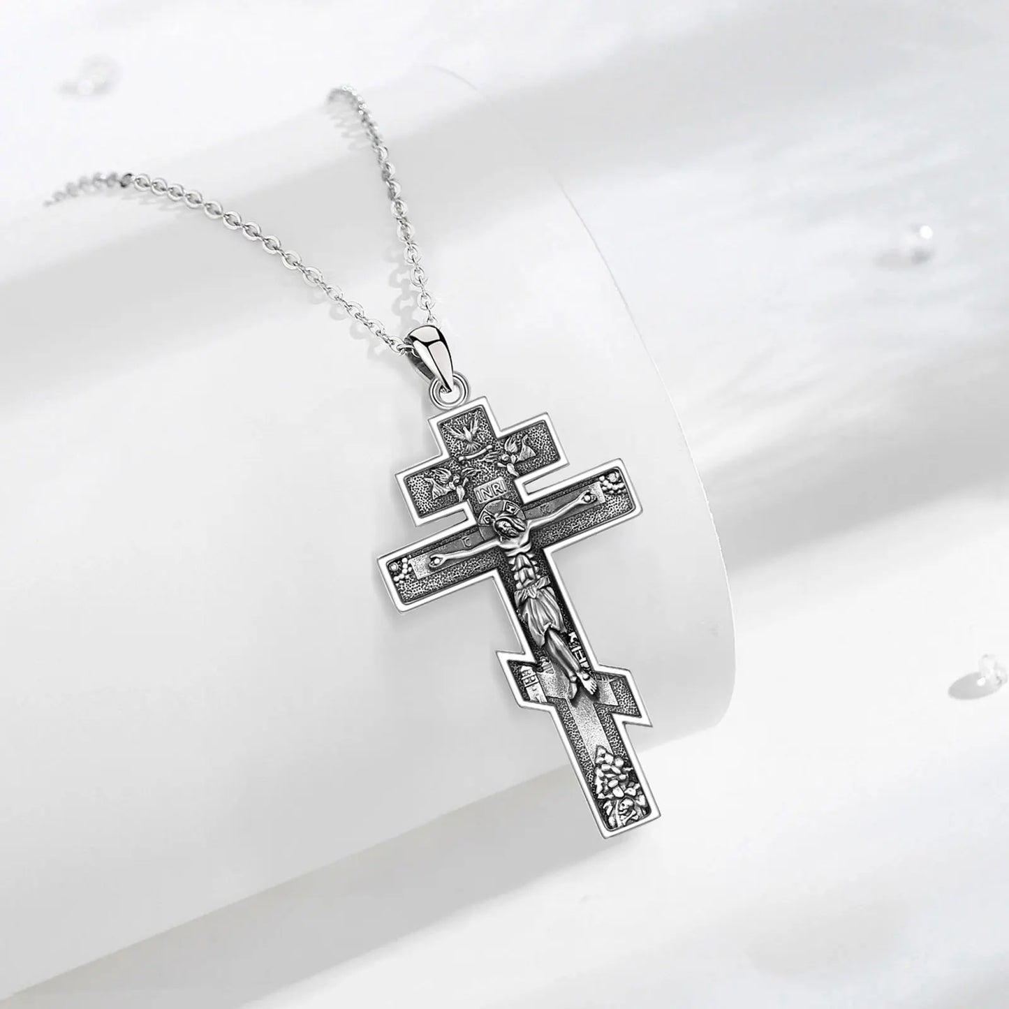 Collier Croix Orthodoxe Eudora en Argent Sterling 925 – Pendentif Crucifix de Jésus | Bijou religieux chrétien pour hommes et femmes 