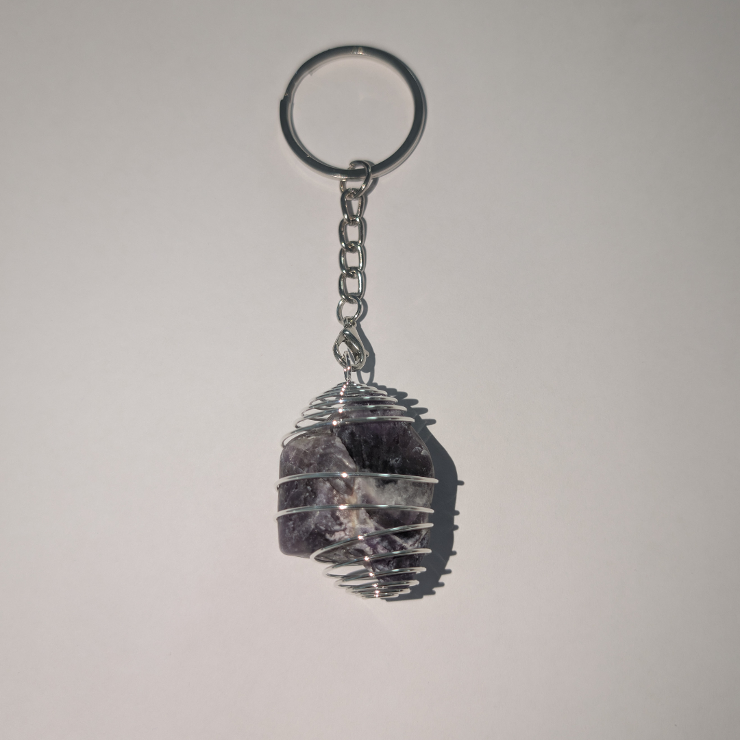 Handmade Chevron Amethyst Crystal Necklace & Keychain