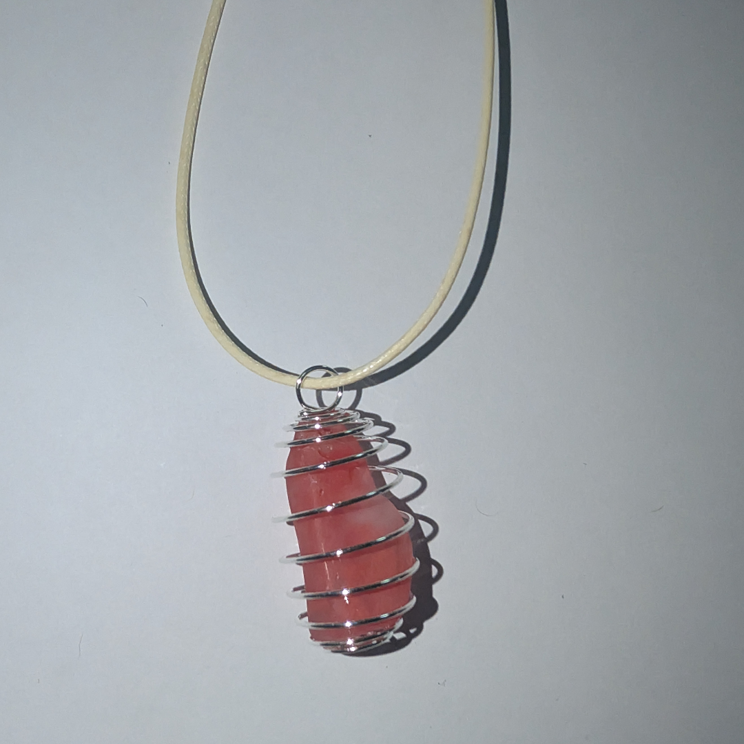 Handmade Strawberry Quartz Crystal Necklace