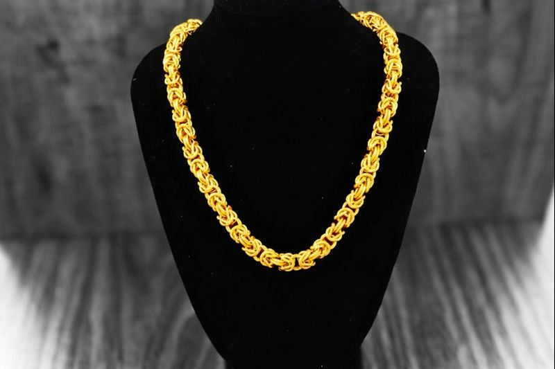 Chaîne byzantine artisanale en or, argent et platine | Essence-Ciel 